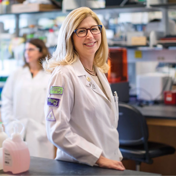 Teresa Woodruff posed in her lab.